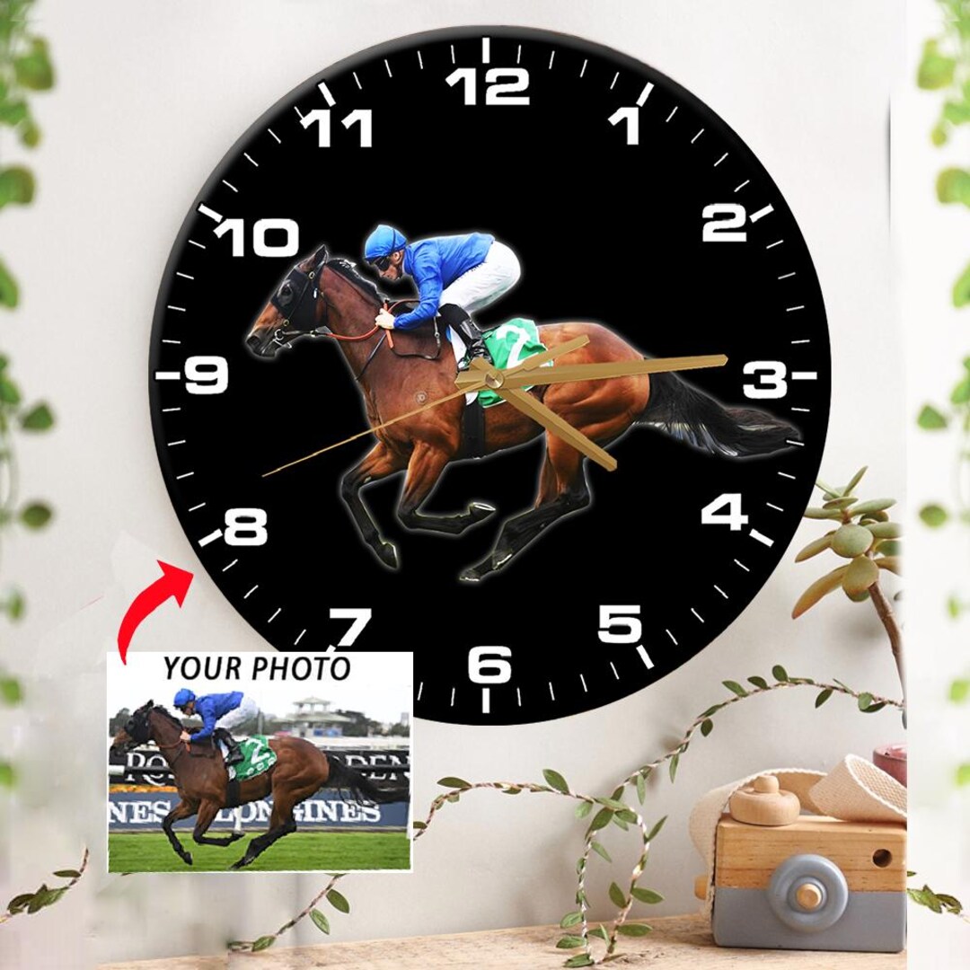 Horse Flat Racing Personalized Wall Clock, Custom Gift for Jockeys ...
