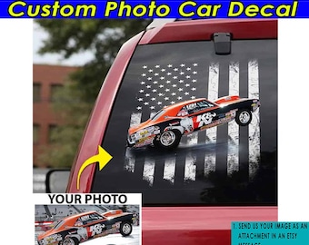 Drag Racing Personalized Photo Transparent Vinyl Car Decal, American Drag Racing Racer Gift, Hot Rod Racing, Custom Car Racing Sticker (BK5)