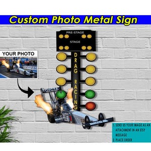 &quot;Drag Racing Digits &quot;&quot;Dragster&quot;&quot; personalisiertes Foto geschnitten Metallschild, einzigartiges Geschenk für Drache Rennfahrer, coole Trophäen Zeichen (Dragtree)&quot;