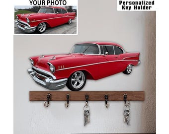 Classic Car Personalized Photo Wooden Key Holders, Unique Gift For Car Lovers, Vintage Old Car Key Hooks (keyholder)