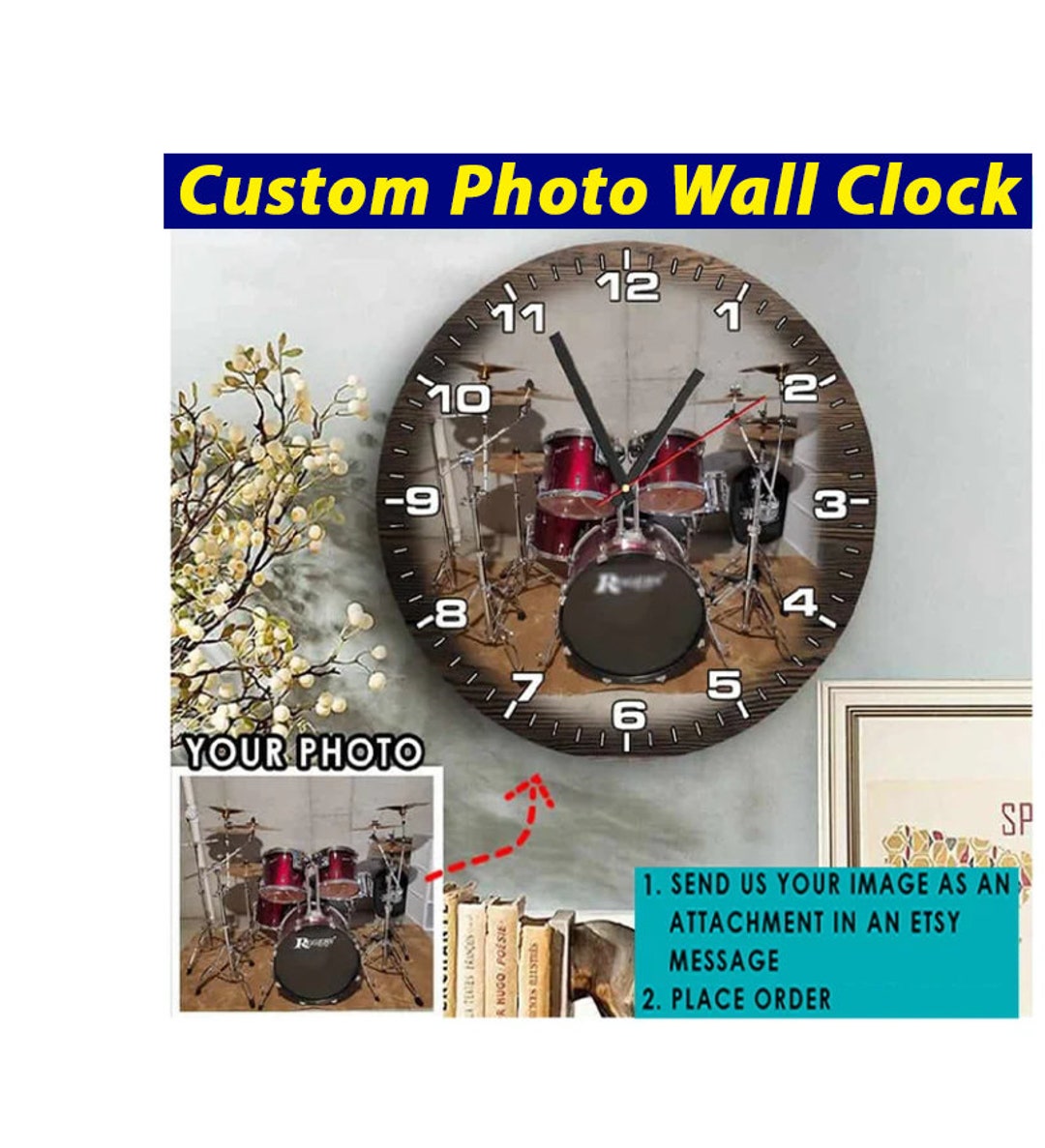 Drummers Gifts Drum Personalized Wooden Wall Clock, Unique Gift for