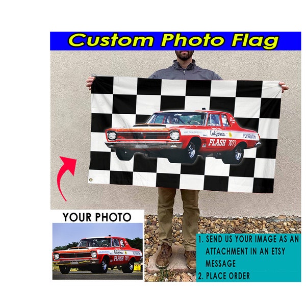 Super Stock Car Personalized Racing Checkered Flag, Gift For Drag Racers, Dragster, Drag Bike, DriftCar, Custom Racing Team Gift, Flag 24X36