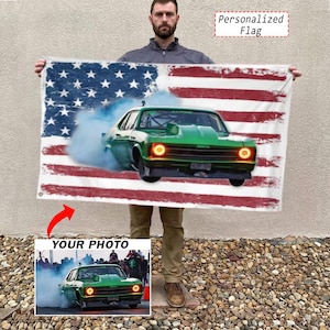 Bandiera americana personalizzata per Pro Stock Drag Racing, regalo unico per pilota di drag racing, auto da drifting personalizzate, Super Gas Racing (bianco, blu, rosso)