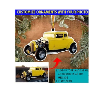 Hot Rod Personalizowana ozdoba, Niestandardowe zdjęcie Rat Rod, Street Rod, Muscle Car, Zabytkowa ozdoba starego samochodu, Prezent dla miłośnika samochodów, Akrylowe ozdoby