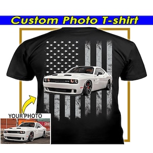 Muscle Car Personalized Photo T-shirt, Unique Custom Gifts For Car Lovers, Muscle Car Hot Rod Owners, Usa Flag T shirt (On the Back) (BK5)