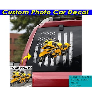 Presente exclusivo para motociclista, adesivo de vinil transparente com foto personalizada para carro, adesivos personalizados para motocicleta, decalque de motociclista americano (BK5)