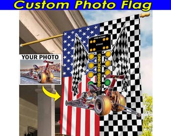 Dragster Drag Racing Personalized Photo Checkered Flag, Custom Dragster Racing Flag, Funny Home Decor Gift For Drag Racing Lovers (BK528)