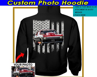 Ziehen Sie Racing Racer Geschenk Auto personalisiertes Sweatshirt mit Kapuze, Geschenk für Auto-Liebhaber, kundenspezifisches Auto Geschenk, Auto Hoodie der amerikanischen Flagge (auf der Rückseite) (BK5)