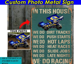 Sprint Car Dirt Track Racing Personalized Photo Printed Metal Sign, Unique Custom Cool Gift For Sprint Car Racers (BK498)