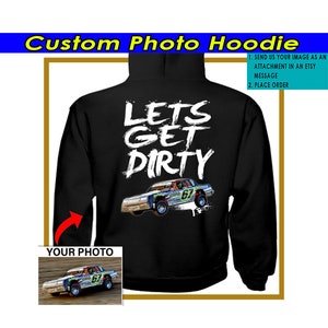 Street Stock Dirt Track Racing Personalized Hooded Sweatshirt, Late Models, Sprint Car, Midget, Funny Dirt Track Racer (On the Back) (RZR6)