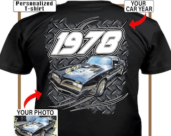 Cool Classic American Muscle Car Personalized Photo & Car Year T-shirt, Unique Gift For Vintage Car Lovers Owners (On the Back) (BK543-C)