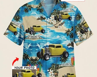 Hot Rod Owners Gifts Street Rod Rat Rod Car Personalized Photo Hawaiian Shirt, Custom Classic Vintage Hot Rod Aloha Tropical Shirts (HAW2)