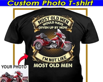 T-shirt personnalisé moto cadeau Trike Rider, cadeaux uniques pour triker, amateur de tricycle, vieux grands-pères triker (au dos) (BK527)