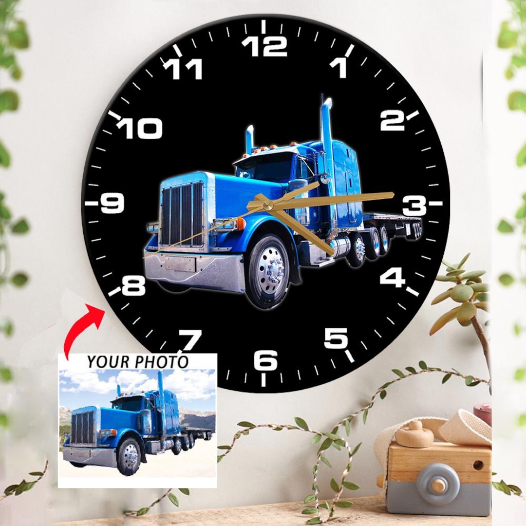 Flatbed Semi Trailer Truck Personalized Wall Clock, Unique Gifts