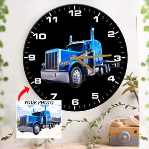 Flatbed Semi trailer Truck Personalized Wall Clock, Unique Gifts For Truckers, Big Truck Drivers, Custom Big Rigs Decor (Wall Clock1)