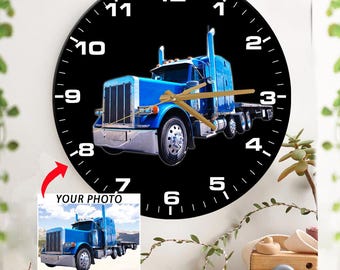 Flatbed Semi trailer Truck Personalized Wall Clock, Unique Gifts For Truckers, Big Truck Drivers, Custom Big Rigs Decor (Wall Clock1)