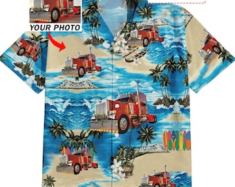Big Truck Driver Trucker Best Gift Personalized Photo Hawaiian Shirts, Custom Photo Big Rigs Gifts, Unique Trucker Aloha Shirts (HAW2)