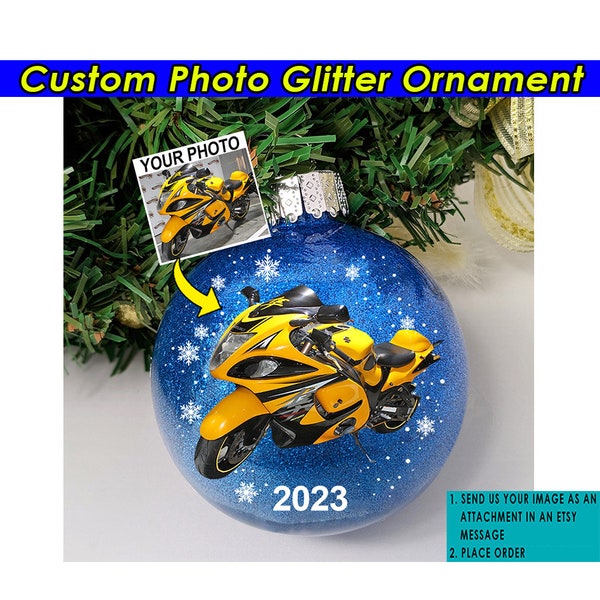 Sport Bike Motorcycle Personalized Ornament, Custom Motorcycle Gift, Unique Gifts For Bikers, Super Bike, Dragbike, Glitter Plastic Ornament