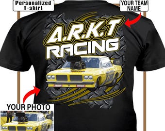 Drag Racing Racer Pro Modifiziertes Auto Personalisiertes Foto & Name T-Shirt, benutzerdefiniertesDrag Racing Team Geschenk,Dragster Racing (auf der Rückseite) (BK543-B2)
