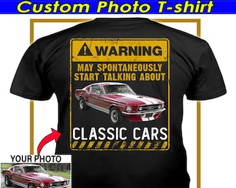 Divertida camiseta personalizada con foto de un clásico muscle car, regalos únicos para amantes de los coches antiguos, camisetas personalizadas de coches clásicos (en la parte trasera) (BK512)