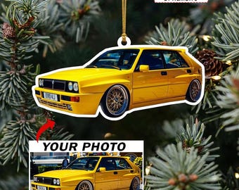 クラシックスポーツカーのパーソナライズオーナメント、車好きへのユニークなギフト、カスタムカー写真入りクリスマスツリーデコレーション、アクリルオーナメント