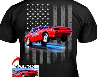 American Drag Racing Racer Gift Car Personalized T-shirt, Cool Gift For Drag Racers, Custom Drag Racing Team T-Shirt (On the Back) (BK5)