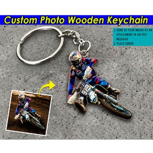 Mx Rider Gift Dirt Bike Personalized Photo Wooden Keychain, Unique Gifts For Motocross Lovers, Cool Gifts For Bikers, Motorcycle Keychain