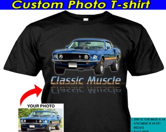 Classic Muscle Car Personalized Photo T-shirt, Gifts For Classic Muscle Car Lovers Owners, Custom Muscle Car t shirt, V8 engine Car (BK318)