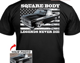 Camiseta personalizada de camioneta clásica de carrocería cuadrada, regalo personalizado para amantes de las camionetas C10 y aficionados a las camionetas americanas (en la parte trasera) (Pickup3)