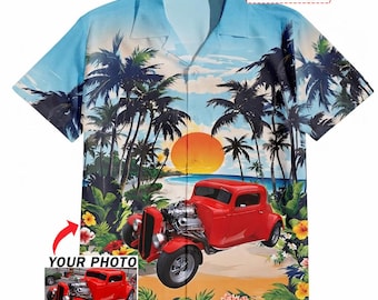 Hot Rod Street Rod Rat Rod Owner Gift Personalized Photo Hawaiian Shirt, Custom Classic Vintage Retro Car Aloha Shirt For Hot Rodder (HAW23)