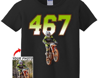 Dirt Bike Racing Motocross Gift For MX Riders Personalized Photo & Number T-shirt, Custom MX Racing Team Gift, Unique Supercross Tee (BK311)