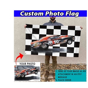 Gift For Drag Racers Personalized Racing Checkered Flag, Car Guys Gifts, Dragster, Drag Bike, Hot Rod, Muscle Car, Drift Car, Flag 24X36