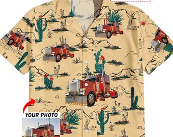 Semi-trailer Truck Big Truck Personalized Hawaiian Shirt, Custom Big Rig Gift For Truck Driver, Unique Trucker Aloha Tropical Shirts (HAW1B)