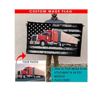 Trucker Gifts Big Truck Personalized American Flag, Gifts For Big Rigs Lovers, Semi Truck, Big Truck Racing, Flag 24X36 (AmericanFlag02)