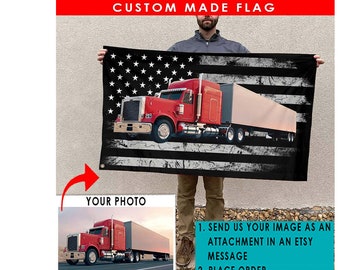 Trucker Gifts Big Truck Personalized American Flag, Gifts For Big Rigs Lovers, Semi Truck, Big Truck Racing, Flag 24X36 (AmericanFlag02)