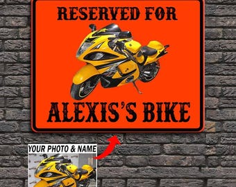 Personalized Sport Bike Motorcycle Printed Metal Signs, Cool Gift For Sport Bikers, Custom Photo & Name Motorcycle Garage Sign Decor (RESE)
