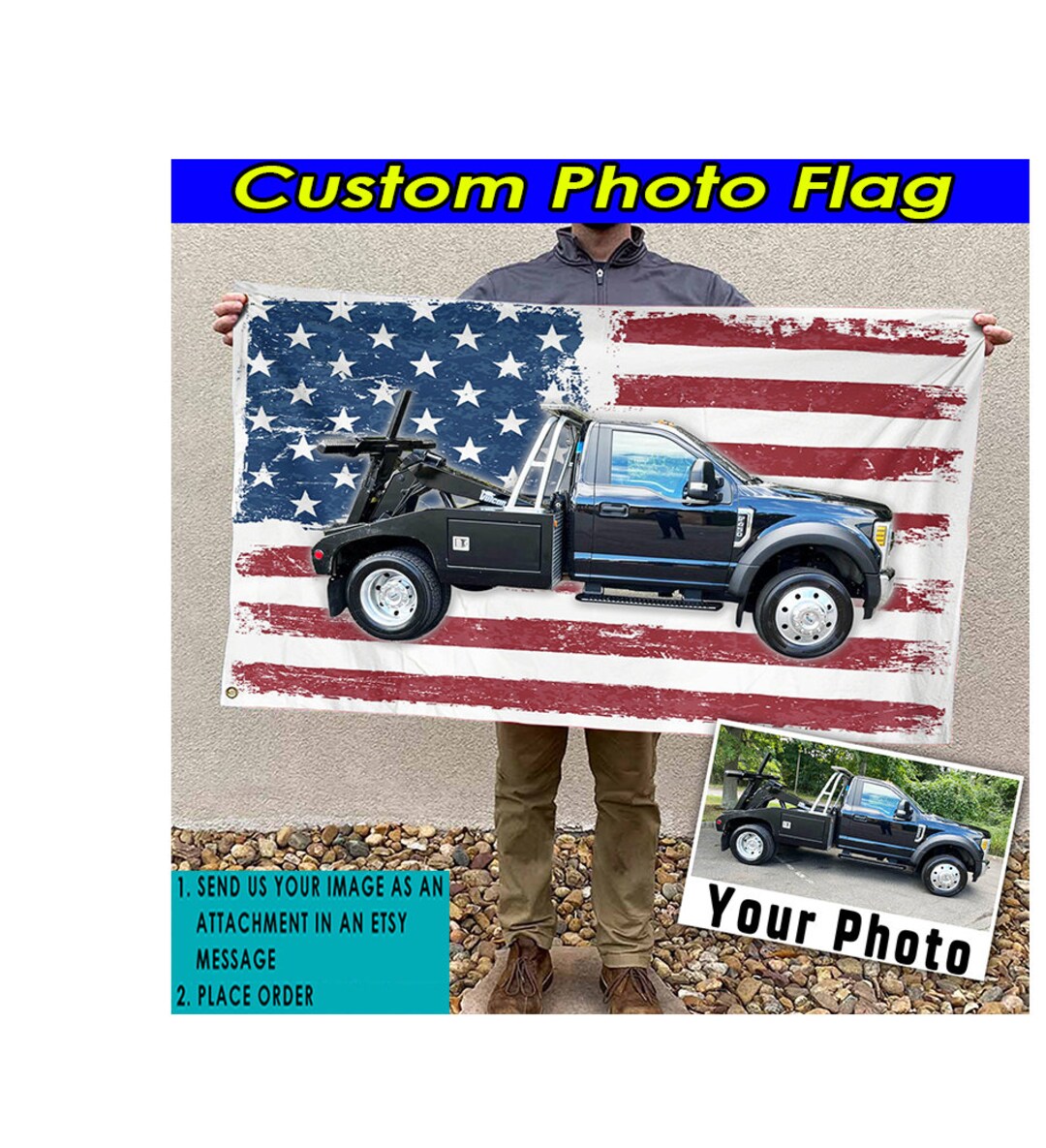 Big Rig Flags Wrecker Tow Truck Personalized American House Flag, Breakdown Truck ...