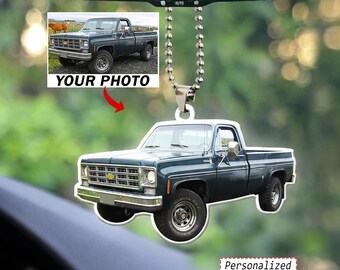 Old School  Pickup Truck Square Body Personalized Car Ornament, Custom Classic Pickup Truck Car Hanging, Vintage American Truck Car Ornament