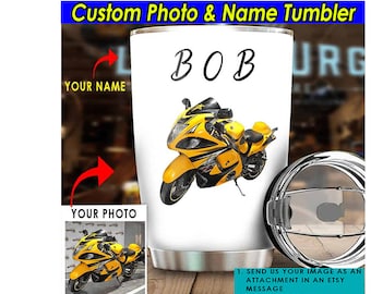 Motorcycle Lovers Biker Cool Gifts Personalized Photo and Name Tumbler, Unique Gifts For Bikers, Custom Motorcycle Gifts (photo&name)