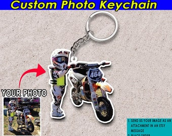 Motocross Kids Dirt Bike Personalized Photo Keychain, Unique Gifts - Main Image