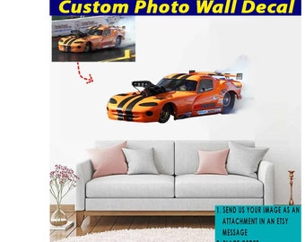 Drag Racing Personalized Photo Wall Sticker, Hot Rod Racing, Muscle Car Racing, Unique Gifts For Drag Racers, Drifting Car Decor