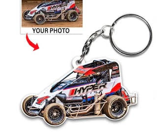Personalized Micro Mini Sprint Car Keychains, Cool Gifts For Sprint Car Racers, Custom Photo Speedcar Silver Crown Quarter Midget Car Racing