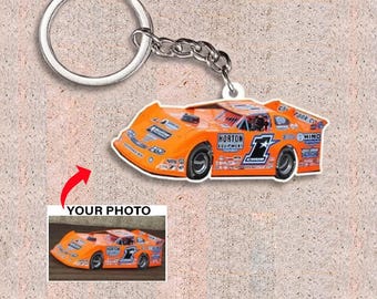 Dirt Track Racing Personalized Keychains, Dirt Late Model Car Racing, Cool Gifts For Dirt Track Racers, Street Stock Car Racing Keychains