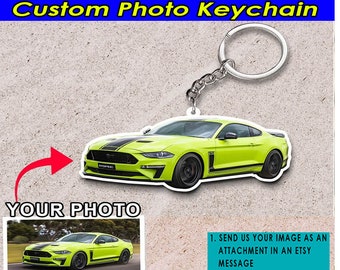 Personalisierte Foto Auto Schlüsselanhänger, coole Geschenke für Auto Jungs, Muskel-Auto-Besitzer, Custom Car, Hot Rod, modernes Auto, Vintage Auto, Auto-Schlüsselanhänger