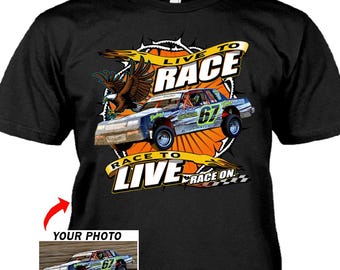 Funny Dirt Track Racing Personalized Photo T-shirt, Unique Gift For Dirt Track Racer, Custom Modified Street Stock Car Racing Team (BK411)