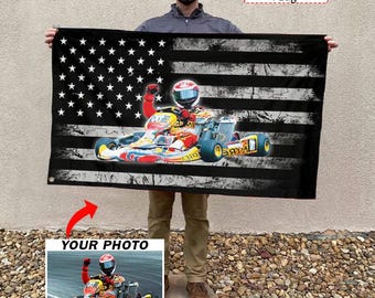 Go Kart Karting Personalized Flags, Custom Gift For Karting Lovers, Cool Kart Racer Gifts, Dirt Kart Racing, Flag 24X36 (AmericanFlag02)