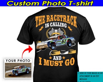 Funny Dirt Track Racing Car Personalized Photo T-shirt, Gifts For Dirt Track Racers, Street Stock Late Model Car (On the Back) (BK195-RACE2)