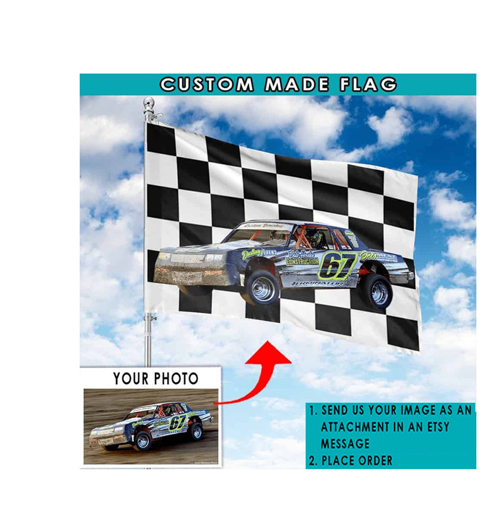 Personalized Photo Racing Flag Custom Photo Sprint Car Etsy