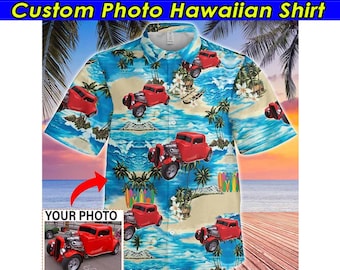 Hot Rod Owners Gifts Personalized Photo Hawaiian Shirt, Custom Car, Classic Car, Vintage Car, Modern Car Owners (HAW2)