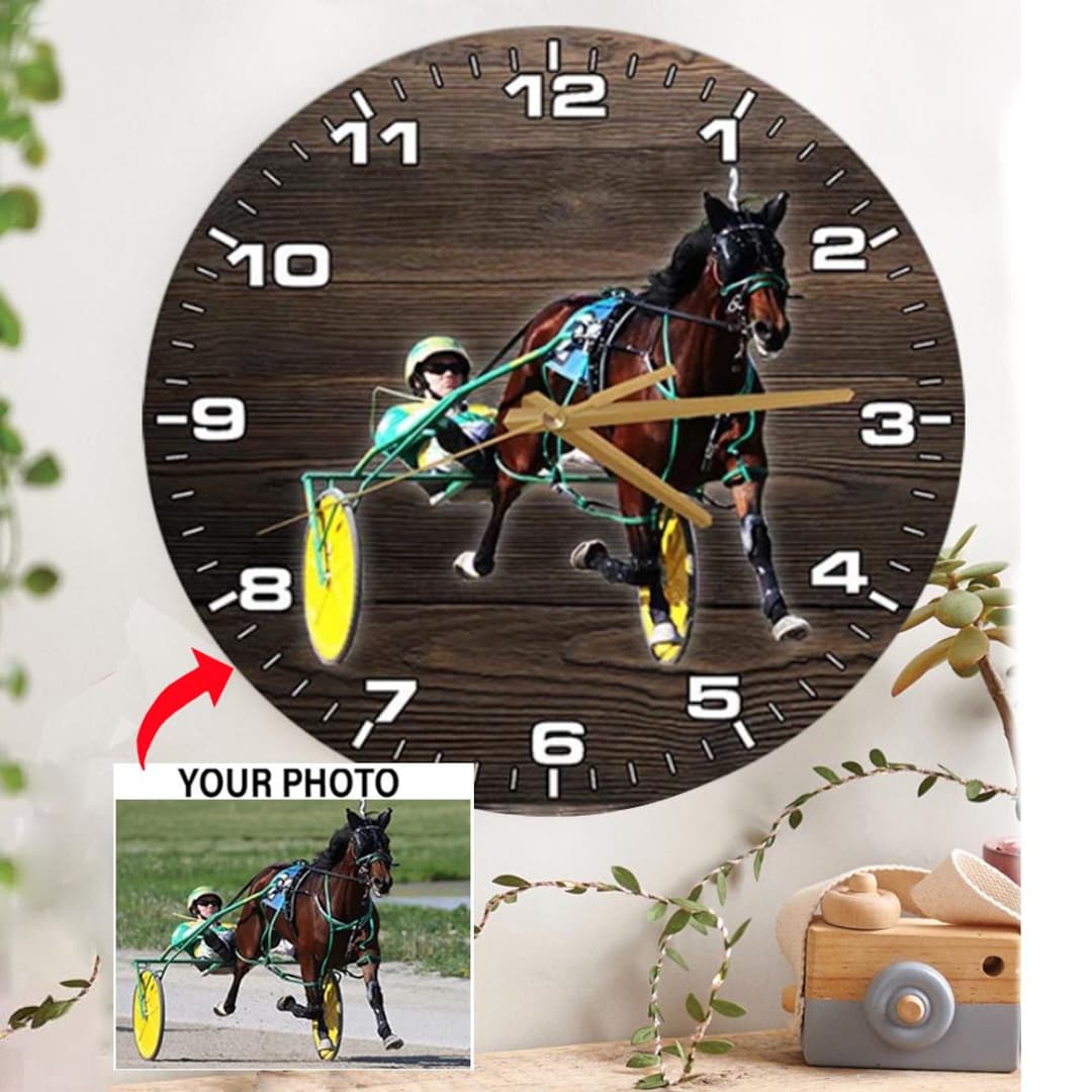 Harness Racing Gift Horse Personalized Photo Wooden Wall Clock, Unique ...